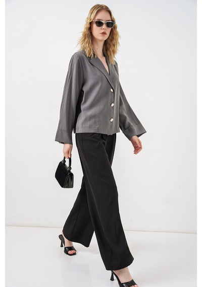 Bigdart Kadın Kruvaze Yaka Oversize Ceket 0747 - Gri