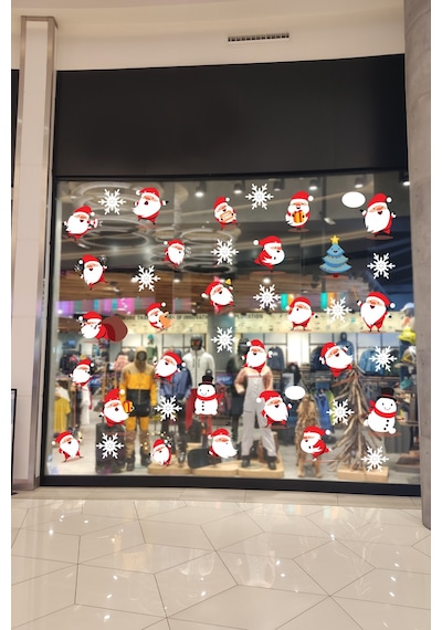 Sevimli Noel Baba Ve Kar Taneleri Yıl Başı Stickeri