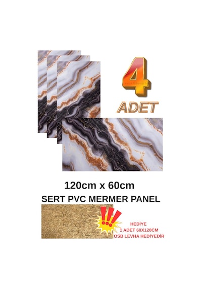4 Adet 60x120cm Alternatif Kaplama Uv Pvc Gold Mermer Desenli Ev Ofis Otel Duvar Kaplama Paneli Çok Renkli
