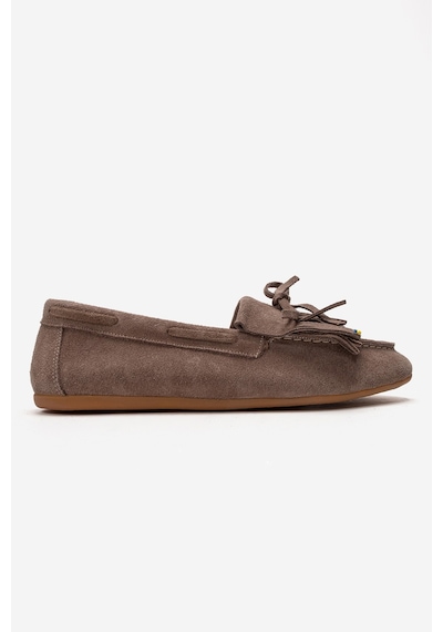 Luvishoes Evelyn Vizon Süet Hakiki Deri Püsküllü Boncuklu Kadın Loafer Ayakkabı