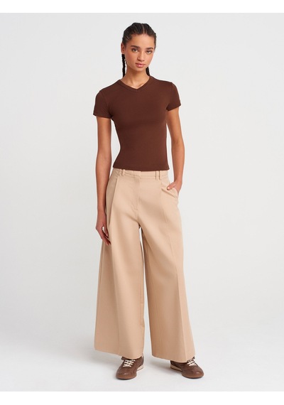 Dilvin 31673 V Yaka T-shirt-açık Kahve Açık Kahve