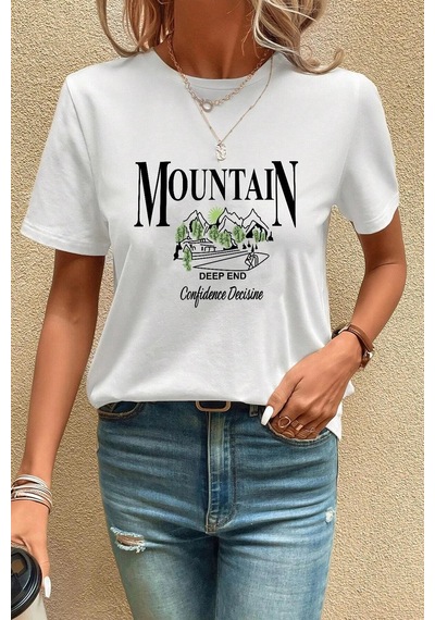 Tarzsokak Unisex Montain Baskılı T-shirt Beyaz