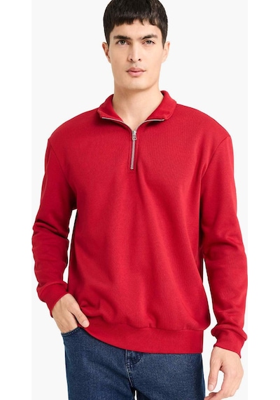 Defacto Regular Fit Dik Yaka Yarım Fermuarlı Basic Düz Sweatshirt X7405az25aurd349 Kırmızı-rd349