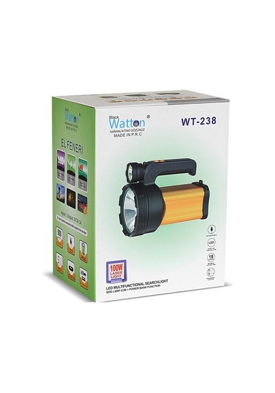 Watton Wt-238 Şarjlı El Feneri Avcı Balıkçı Feneri 100w Lazer Işık Turuncu