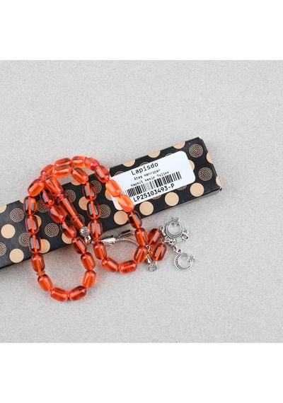 Ateş Kehribar Kapsül Kesim Alpaka Püsküllü 7x11mm Tesbih