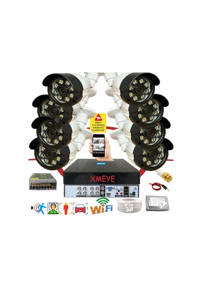 8 Li Araç İnsan Yüz Tanımalı Hareket Algılayan 5 Mp Lens 8 Warm Led Gece Renkli Kamera Seti 2308w