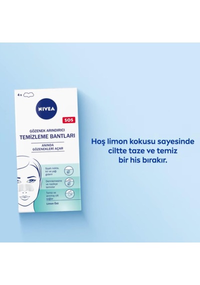 Nıvea Siyah Nokta Temizleyici Burun T-bant, Gözenek Arındırıcı, Derinlemesine Temizlik, Limon Özü, 4 Adet Sku: Smg8690010387028