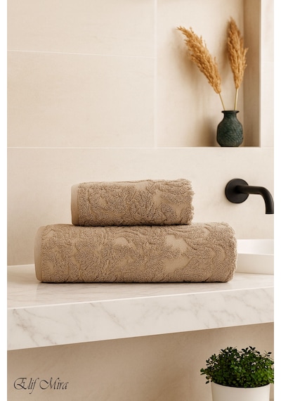 Banyo & Yüz Havlusu Seti %100 Pamuk 90x150 + 50x90 Cm Amorivy Kahverengi