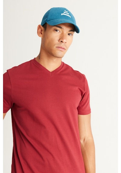 Ac&Co / Altınyıldız Classics Slim Fit Dar Kesim V Yaka Pamuklu Erkek Tişört Bordo