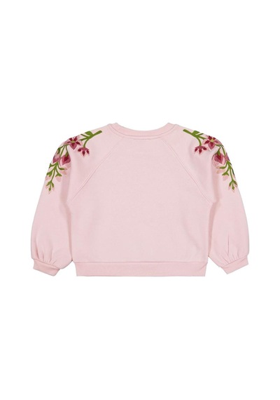 Civil Girls Omuzu Çiçek Nakışlı 6-9 Yaş Sweatshirt Açık Gülkurusu