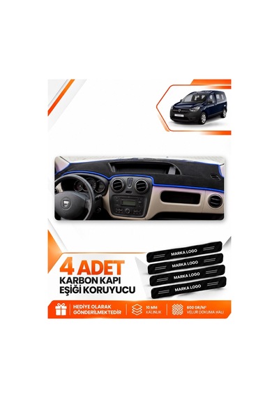 Dacia Dokker 2012-2020 Uyumlu Ön Torpido Koruma Kılıfı Halısı Koruyucu Örtüsü - Siyah Mavi