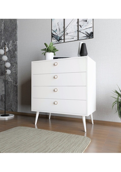Floradesign Zen Şifonyer / Çok Amaçlı Dolap/ Çekmeceli Şifonyer / Kapaklı Şifonyer / 4 Çekmeceli Şifonyer 80cm Beyaz