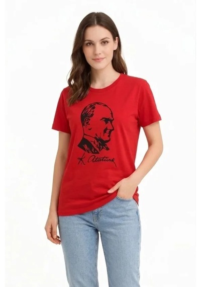 Modi Atatürk Baskılı Tişört Kısa Kollu Bisiklet Yaka T-shirt - Kırmızı Açık Kırmızı Modi Atatürk Baskılı Tişört Kısa Kollu Bisiklet Yaka T-shirt - Kırmızı Açık Kırmızı