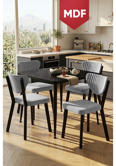 Estro Serisi Mdf Sabit 90x90 Siyah Mermer Desen Mutfak Masası Takımı 4 Adet Sandalye Siyah Mermer Masa Gri Sandalye Estro Serisi Mdf Sabit 90x90 Siyah Mermer Desen Mutfak Masası Takımı 4 Adet Sandalye Siyah Mermer Masa Gri Sandalye