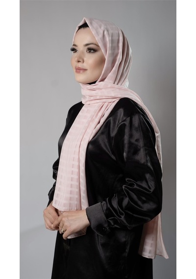 Hürrem Bone Pudra Desenli Şal Şifon Kumaş Kareli Çizgili 202107 06 Pudra