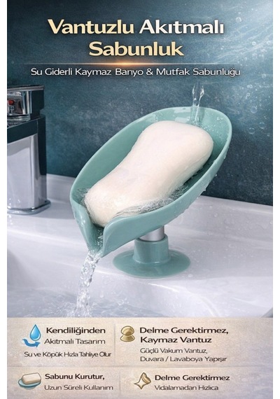 Buççin Online Mağaza Vantuzlu Akıtmalı Sabunluk Su Giderli Kaymaz Banyo & Mutfak Sabunluğu Plastik Çok Renkli