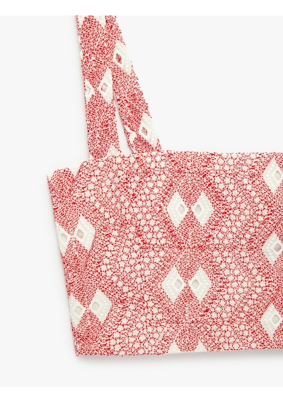 Koton Koton X Sibil Çetinkaya - Desenli Brodeli Nakış Detaylı Askılı Crop Büstiyer Kırmızı Desenli 6sak30094uw