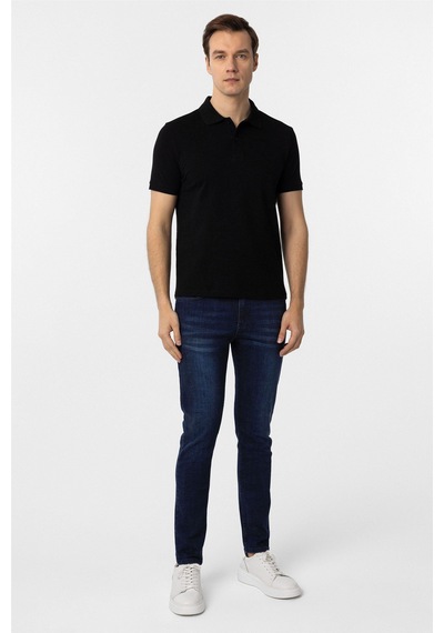 Süvari Siyah Slim Fit Düz Polo Yaka Tişört