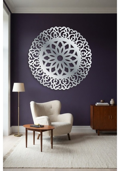Lotus Mandala Metal Duvar Tablosu - Duvar Sanatı - Duvar Dekoru - Krom