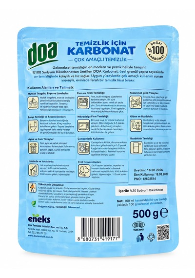 Doa Temizlik İçin Karbonat 2000 Gr Çok Amaçlı Temizlik Karbonatı Ev, Mutfak, Banyo Ve Yüzey Temizliği Doa Karbonat 4'lü Set