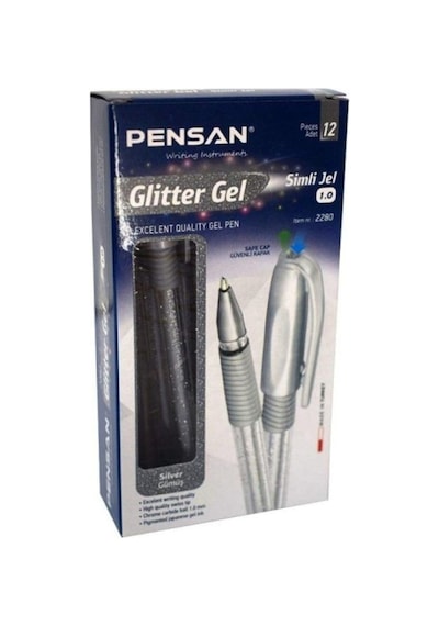 Pensan Glitter Gel Simli Metalik Jel Kalem 12'li Kutu - Gümüş