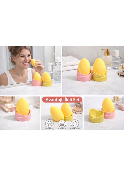 Makyaj Süngeri Standı İkili Set Kozmetik Standı Beauty Blender Tutucu Makyaj Organizeri Çok Renkli