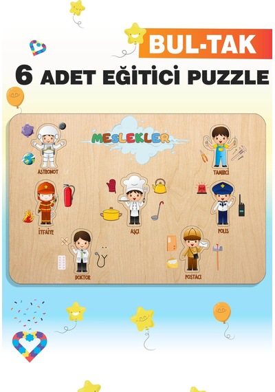 Ahşap Türkçe 6 Lı Set Eğitici-öğretici Yapboz