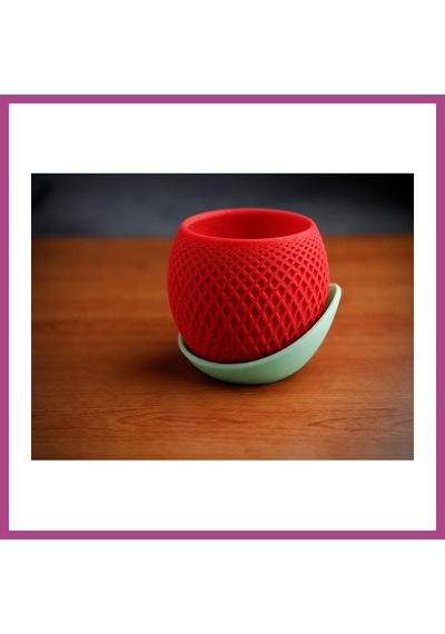 Gees Global 3d Baskı Küre Saksı - Kafes Dokulu İki Parçalı Dekoratif Saksı - Kırmızı-mint Gbzs 77998963