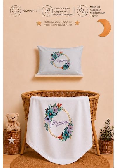 Pia Baby Kız Bebek Hastane Çıkışı 11 Parça %100 Pamuk Kişiye Özel İsimli Organik Baskılı Set 1026113x Ekru