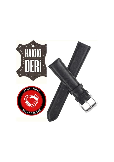22mm Akıllı Pimli Siyah Hakiki Tek Parça Deri Saat Kordonu Kayışı 44mm Diğer