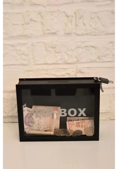 Kumbara Ahşap Önü Şeffaf Pleksili Özel Yapım Kilitli Siyah Tip Box Cn