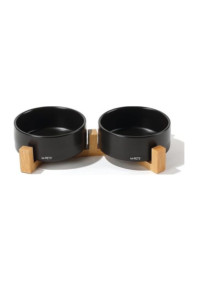 M-pets Opera Bamboo Standlı Seramik Mama Kabı 2x350ml Siyah