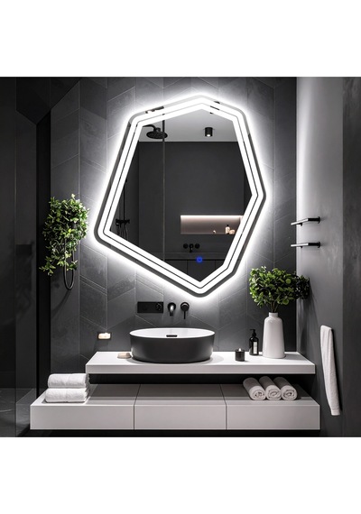 Domira Beyaz Led'li Lazer Kumlamalı Lavabo & Banyo Aynası Dokunmatik Sensörlü 90 X 76