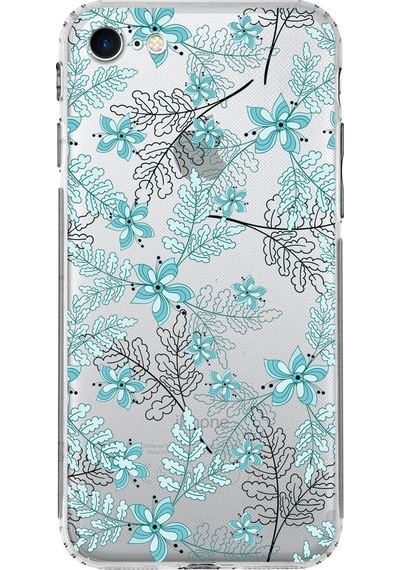 Apple Uyumlu iPhone Se 2020kamera Korumalı Kapak Floral Su Yeşili Tasarımlı Şeffaf Kılıf