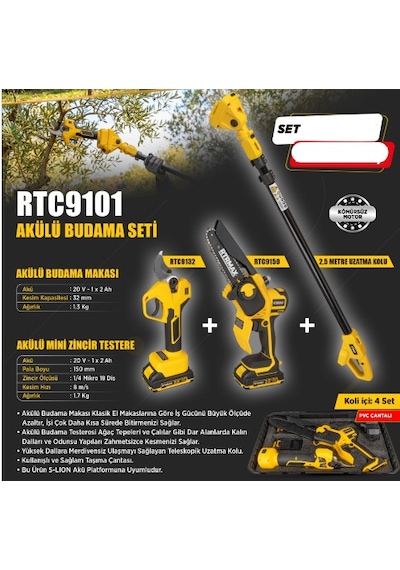 Rtrmax Rtc9101 Akülü Budama Seti 20 Volt