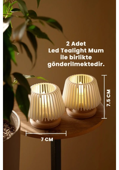 Dekoratif Led Tealight Mumluk Masaüstü Aydınlatma 2'li Set Açık