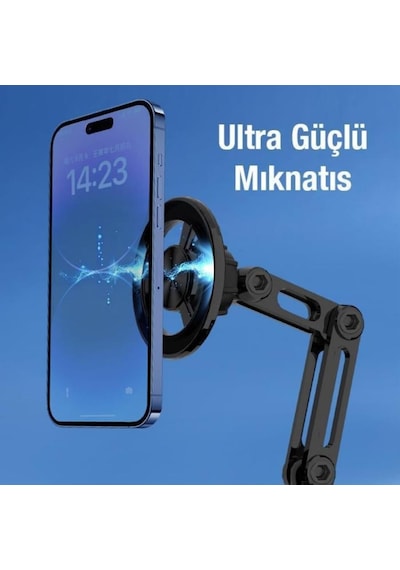 Polham Süper Manyetik Pro Magsafeli Manyetik Araç İçi Telefon Tutucu, Nano Yapışkanlı Torpido Üstü Telefon Tutucu Siyah