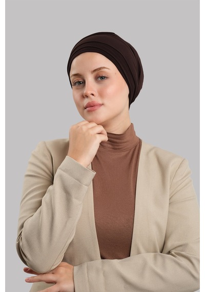 Hürrem Bone Kahve Versa Kuyruklu Pratik Tesettür Bone Sandy Büzgülü 2515 14