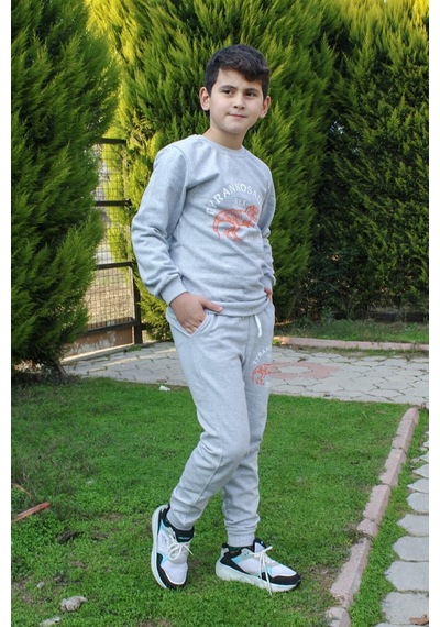 Fyk Kids Trex Baskılı Erkek Çocuk Alt-üst Eşofman Takımı Gri