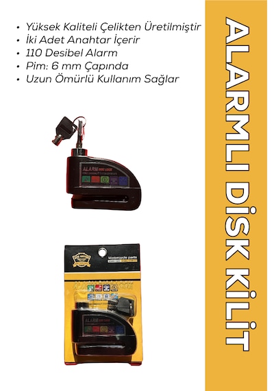 110 Db Siyah Motosiklet Alarmlı Disk Kilidi 6 Mm Pim Disk Kilidi