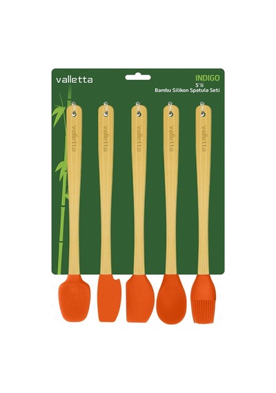Valletta Indigo 5'li Turuncu Bambu Silikon Spatula Seti