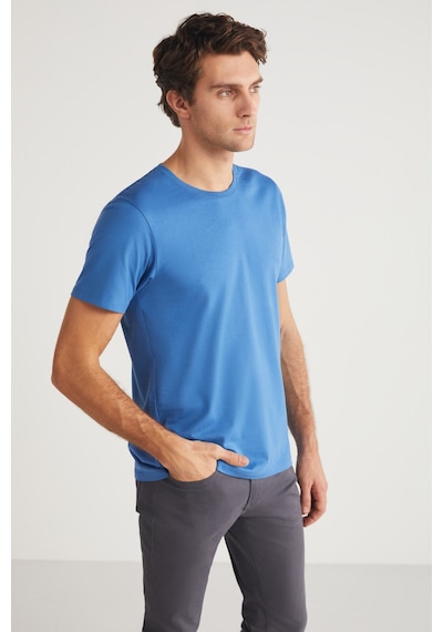 Grimelange Mıchel Erkek Slim Fit Dar Kesim %100 Organik Pamuklu Yana Kayan Dikişli Basic Örme Mavi T-shirt Grimelange Mıchel Erkek Slim Fit Dar Kesim %100 Organik Pamuklu Yana Kayan Dikişli Basic Örme Mavi T-shirt
