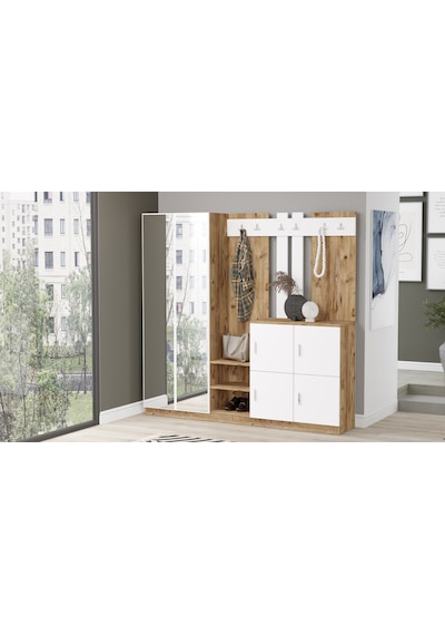 Yurudesign Gibson Vestiyer Portmanto Ayakkabılık Çam-Beyaz