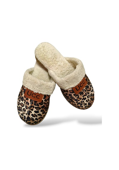 Papucumun Dünyası Kadın Ev Terliği Kışlık Terlik Çeyiz Bohça Misafir Terliği Leopar