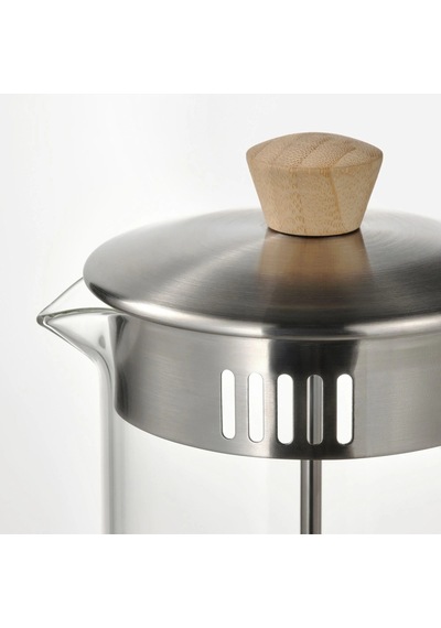 French Press Çay Kahve Demleme Paslanmaz Çelik & Cam & Bambu 1 Litre Gri