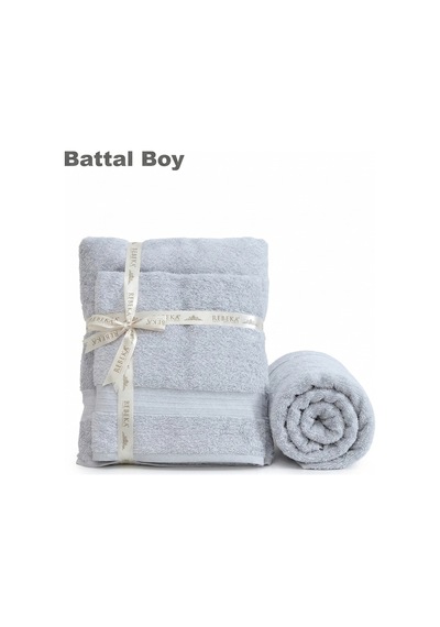 2 Li Battal Boy Banyo Havlu Seti - 100% Pamuk 90x170 Cm + 50x90 Cm Ekstra Yumuşak Emici Havlu Gri