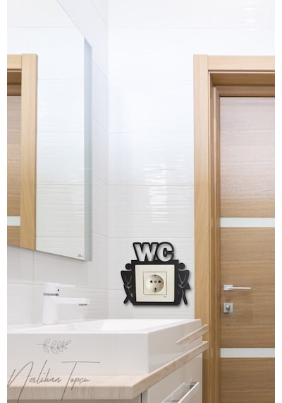 Siyah Ahşap Wc Priz Çerçevesi -priz Kenarı Ev Dekorasyon Banyo Tuvalet Ofis Cafe Için Duvar Dekoru A