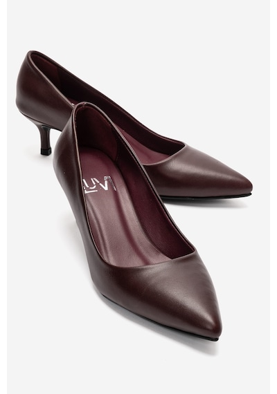 Luvi Shoes Jalen Bordo Cilt Hakiki Deri Kadın Kısa Topuklu Ayakkabı