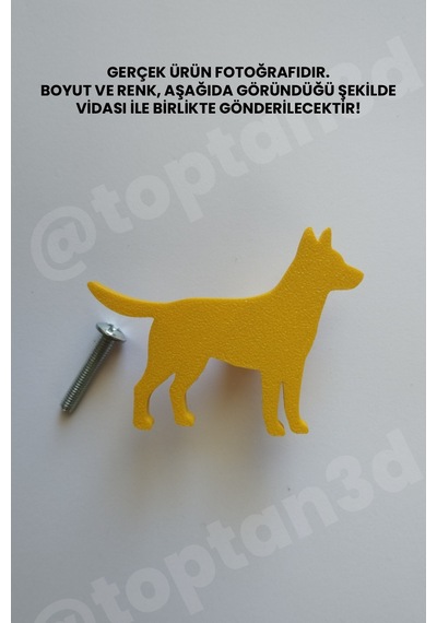 3 Adet - Sarı Köpek Dolap Kulpu - Modern Çocuk, Bebek Odası Mobilya Kulpu Kulp Vidası Dahildir