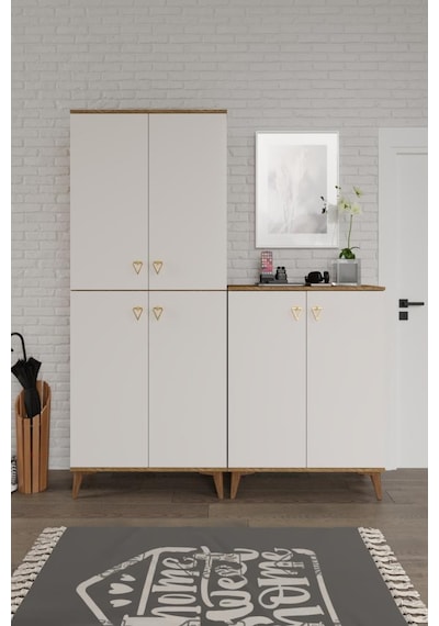 Simple Sp6190 Ayakkabılık 6 Kapaklı Mutfak Dolabı Balkon Dolabı Kiler Banyo Dolabı Çok Amaçlı Dolap Ekru Ceviz